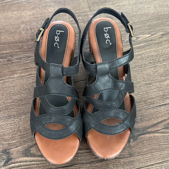 BOC black strappy sandal wood heel 8 - Picture 9 of 9